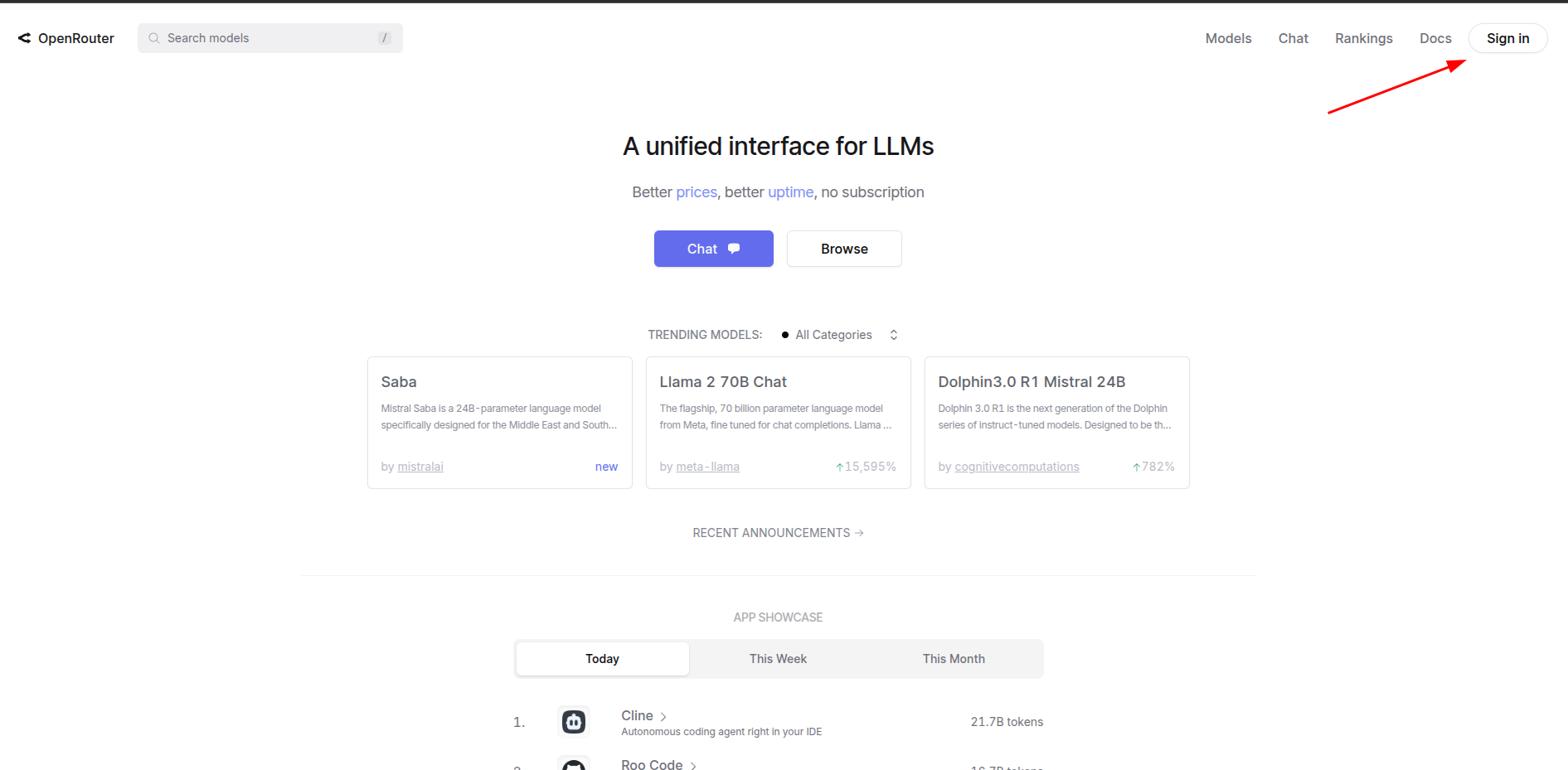 OpenRouter Homepage Screenshot