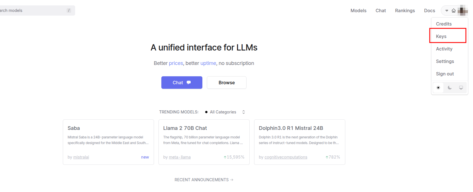 API Keys Section Screenshot
