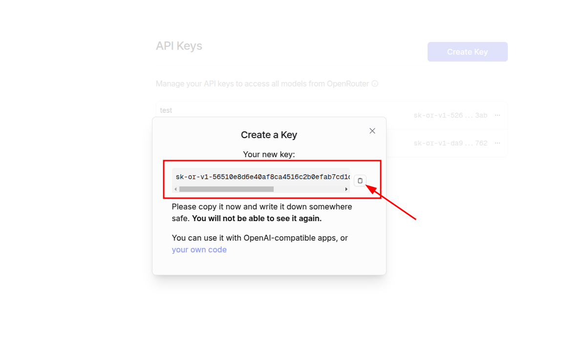 Generate API Key Screenshot